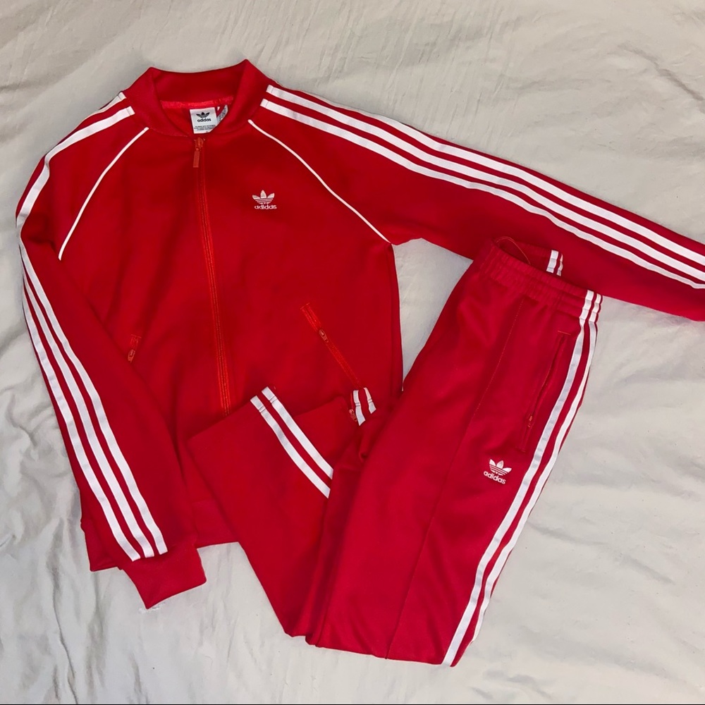 Red Adidas tracksuit